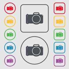 照片相机标志图标数字照片相机象征符号轮广场按钮框架