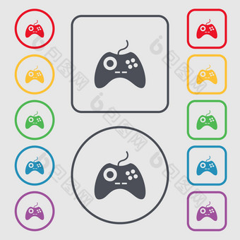 操纵杆标志图标视频游戏象征符号轮广场按钮框架