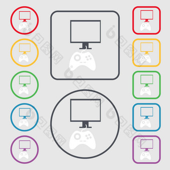 操纵杆监控标志图标视频游戏象征符号轮广场按钮框架