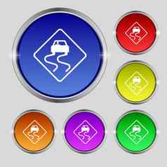 路湿滑的图标标志轮象征明亮的色彩鲜艳的按钮