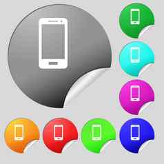 智能手机标志图标支持象征调用中心集多彩色的轮按钮贴纸