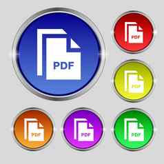 文件PDF图标标志轮象征明亮的色彩鲜艳的按钮