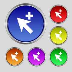 光标箭头添加图标标志轮象征明亮的色彩鲜艳的按钮