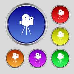 视频相机标志图标内容按钮集色彩鲜艳的按钮