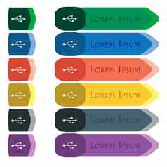 Usb图标标志集色彩斑斓的明亮的长按钮额外的小模块平设计