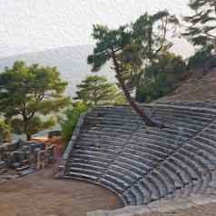废墟石头剧院安塔利亚阿利坎达火鸡亚洲天空
