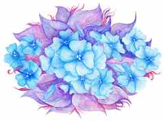 蓝色的紫色的水彩花装饰图案