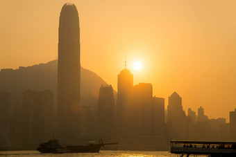 在香港香港城市景观晚上视图维多利亚港口在香港香港