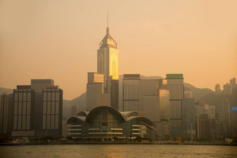 在香港香港城市景观晚上视图维多利亚港口在香港香港