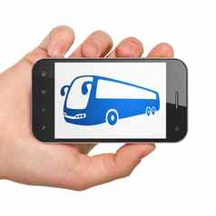 旅行概念手持有智能手机公共汽车显示