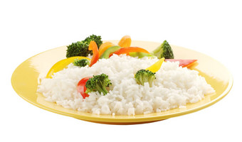 煮熟的大米蔬菜