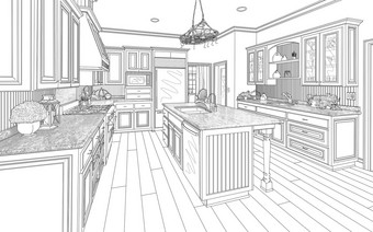 黑色的自定义厨房设计画白色