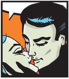 情人接吻夫妇男人。女人流行艺术漫画风格