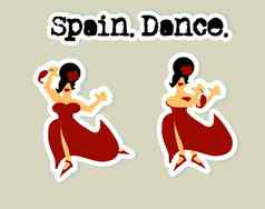 西班牙语女人红色的衣服跳舞图标集