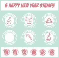 向量图标邮票集快乐一年邮票
