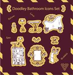 浴室图标集doodley贴纸模板