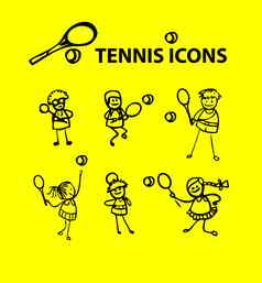 网球图标黄色的假的卡通体育运动象征