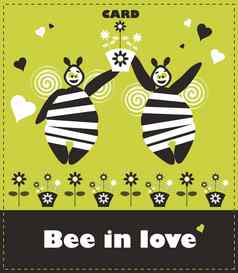 花卡夫妇蜜蜂爱假的纸祝贺