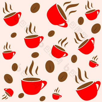 咖啡时间红色的杯豆无缝的向量壁纸后台支持