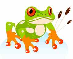 向量可爱的卡通友好的青蛙色彩斑斓的红眼的树青蛙