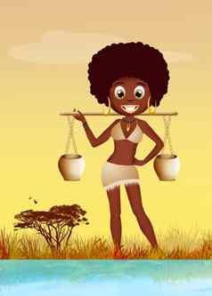 非洲女人携带水