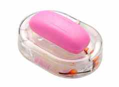 肥皂粉红色的颜色透明的肥皂托盘