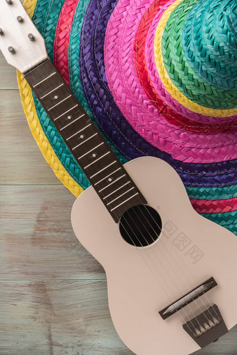 墨西哥背景帽子吉他