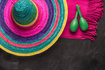 墨西哥背景帽子毯子马拉卡斯