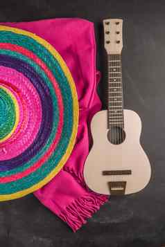 墨西哥背景帽子吉他毯子