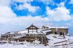 德鱼山山覆盖雪冬天南韩国