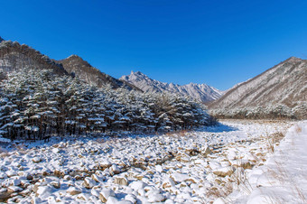 拉克山山覆盖雪冬天南韩国