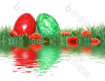 美丽的装饰绿色红色的蛋