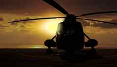 军事直升机航空公司船日落