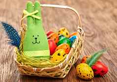 复活节兔子画鸡蛋篮子木