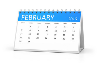 蓝色的表格日历2月