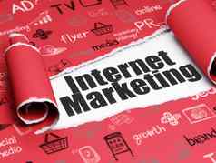 市场营销概念黑色的文本互联网市场营销一块撕裂纸