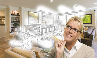 女人铅笔生活房间设计画照片