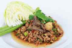 泰国地面猪肉沙拉辣的剁碎猪肉猪肉肝沙拉拉布