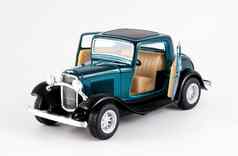 古董模型汽车玩具黑暗绿色玩具车模型孤立的白色背景