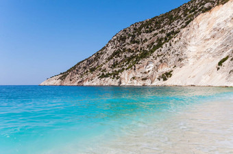 悬崖海岸myrtos海滩凯法利尼亚岛岛