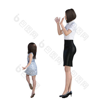 妈妈。女儿<strong>交互</strong>女孩摆姿势模型