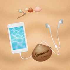 智能手机耳机耳机海滩