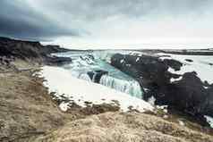 冰岛景观古佛斯瀑布瀑布