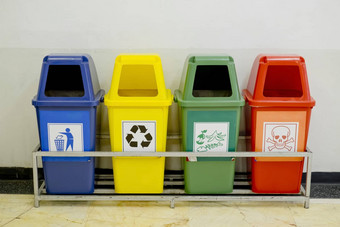 彩色的滑轮垃圾箱集浪费图标