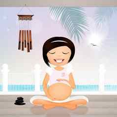 怀孕了女人瑜伽海滩房子
