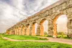 散焦背景废墟古老的罗马输水管道罗马