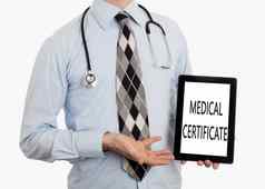 医生持有平板电脑医疗证书