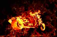 激烈的燃烧摩托车火焰黑暗背景