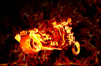 激烈的燃烧摩托车火焰黑暗背景