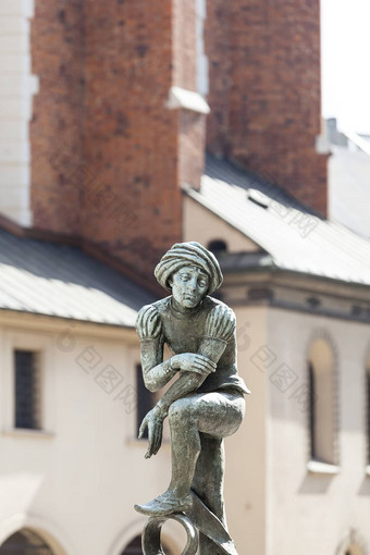 小雕像学生喷泉广场玛丽的克拉科夫波兰